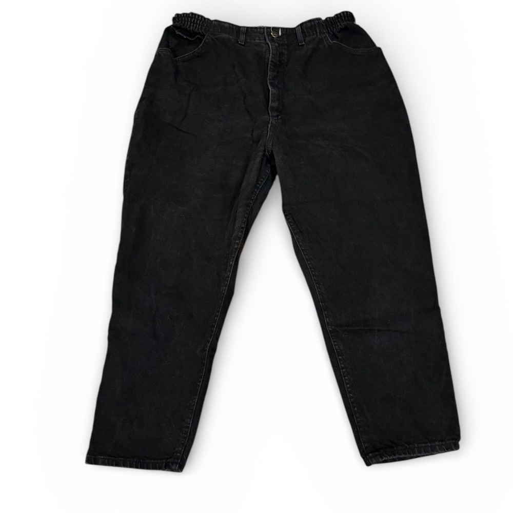 Vtg Lee Black High Waisted Mom Jeans Womens 22W Petite Made in USA Cotton 34x26
